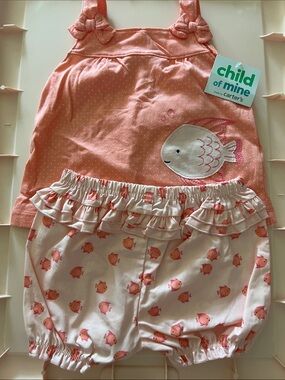 Carter's Coral Polka Dot Tank with Fish Appliqué